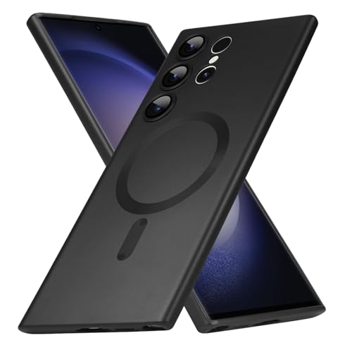 Matte for Samsung Galaxy S24 Ultra Case, Compatible with Mag-Safe, Slim Thin Magnetic Cover with Built-in Camera Lens Protector Shockproof Phone Shell (S24 Ultra, Black)