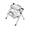Hailo MK80 ComfortLine | Aluminum Step Stool | Two Large Steps with Non-Slip Ribbing | Carrying Handle with Integrated Unlocking Function | Soft-Grip Base | Rustproof | Silver