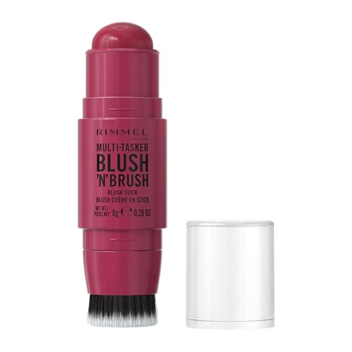 Rimmel Multi-Tasker Blush'N'Brush Stick, couleur modulable, résistant à l'eau, pinceau intégré, s'applique facilement, 8g, 200 Fushia Glam