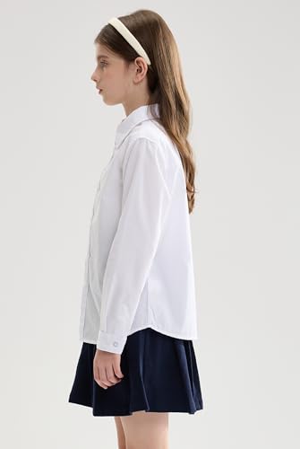 SOLOCOTE Girls White Dress Shirt Long Sleeve School Uniform Blouse Formal Button Down Top for Big Kids2