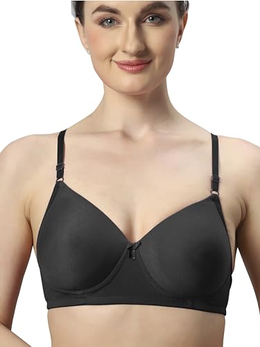Image of Sonari 007 Wire Free Padded Bra | Medium Padding for Support, Medium Coverage, Soft Cotton Polyester Material, Adjustable Straps with Hook & Eye Closure, Wash Only Black Black