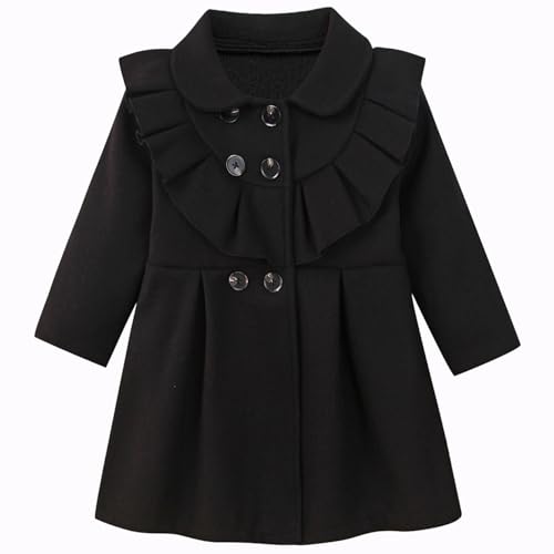 Image of USKIDKK Toddler Baby Girl Clothes Jacket Coat Long Sleeve Flounce Ruffle Buttons Dress Coat Fall Winter Outfit (Black,2-3T)
