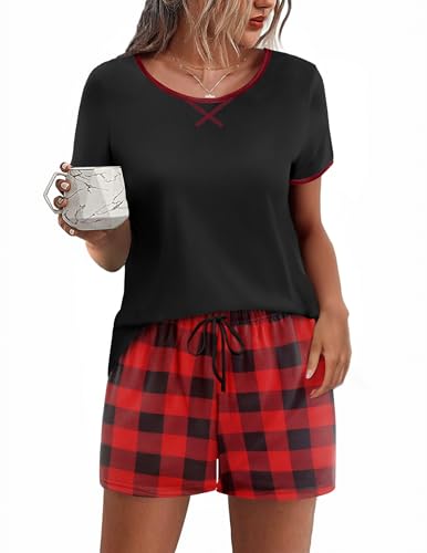 Image of Ekouaer Women Pajama Set Casual Shorts Sets Short Leeve Lounge Set | Soft Sleepwear Top and Shorts for Daily Wear, Home, Party for Mom, Wife