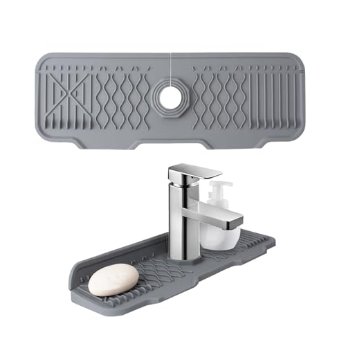 VIRAHYEM Kitchen Sink Splash Guard, 5°Slope Silicone Faucet Mat, Drip Catcher Tray, Draining Mat for Kitchen and Bathroom, Waterproof Faucet Draining Pad, 90° Foldable Design, Drying Faucet Pad