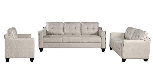 Erye LIVING ROOM FURNITURE SETS 3Pieses Mid-Century Modern Sofa Sets Linen Fabric Tufted Back Sofa&Couch Include 3 Seaters Couch, Loveseat And Armchair With Rivets Rivets For Home Apartment Office Living Room thumb #9