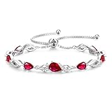 FANCIME July Birthstone Teardrop Ruby Tennis Bracelet for Women, Sterling Silver Gemstone Bolo Adjustable Bracelet, Fine Jewellery Anniversary Birthday Gifts for Women Mom Wife Her