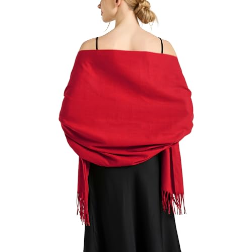 Ciormis Red Pashmina Scarves Womens Solid Pale Pashmina Shawls and Wraps for Formal Evening DressesRed