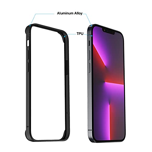 Slim Metal Bumper Case Compatible With Iphone 14 Plus/13 Pro Max, Metal Bumper Cover With Soft Tpu Inner [No Signal Interference][Support Wireless Charging] For Iphone 14 Plus/13 Pro Max 6.7Inch, Black #TOP2