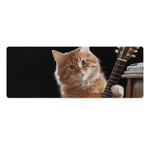 Tapis de souris de grande taille chat guitare, sous-main imperméable antidérapant de bureau