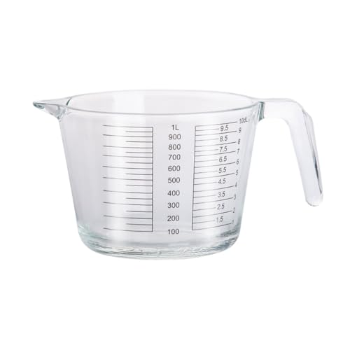 Aoasious 耐熱ガラス製 計量カップ 1L ふた付き 目盛り付き 取っ手付き 透明 厚手 耐冷・耐熱 電子レンジ対応 料理・お菓子作りに キッチン用 業務用/家庭用 (1000ml-キャップなし)
