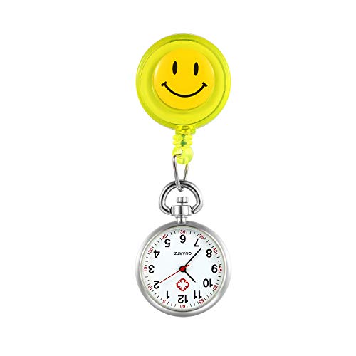Lancardo ナースウォッチ 看護師時計 懐中時計 ポケットウォッチ 見やすい レディース かわいい 笑顔 保育士 介護士 最適 男女兼用 4色選択 収納ポーチ付き 伸張可能