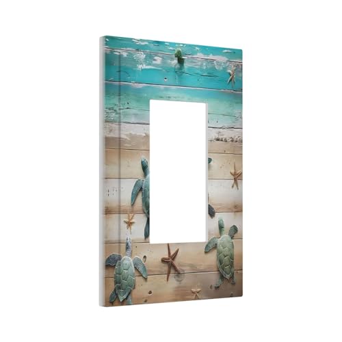 Decorative Outlet Covers Turtle Starfish Beaches Blue Wood Plank 1 Gang Single Decora Gfci Device Light Switch Covers Plate 1 Rocker Wall Plate Jumbo Faceplate
