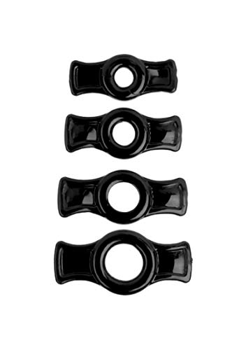 Doc Johnson Titanmen - 4 C-Ring Set - Helps Create Firmer and Thicker Erections - Side Tabs for Easy Removal and Adjustment - Black