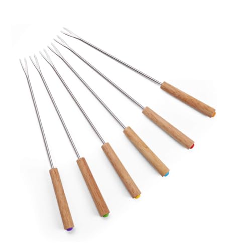 HEMOTON 6pezzi Forchette Per Barbecue in Acciaio Inossidabile Manico in Legno Bastoncini Per Arrostire Utensili Per Barbecue