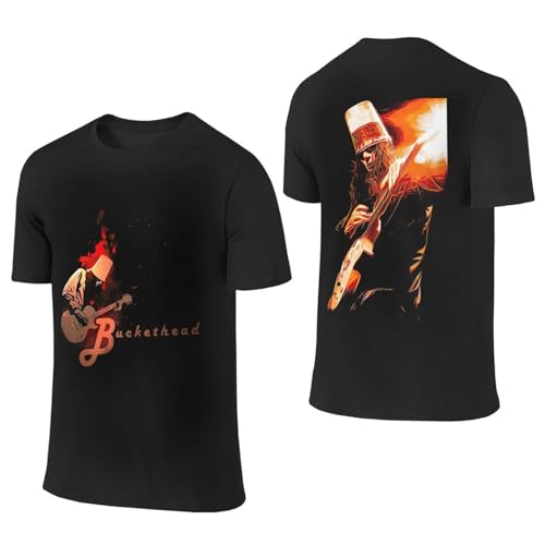 Bucketheads Men's Casual Double Sided Design Short Sleeve Crewneck Cotton T-Shirt Athletic Tee Top Black