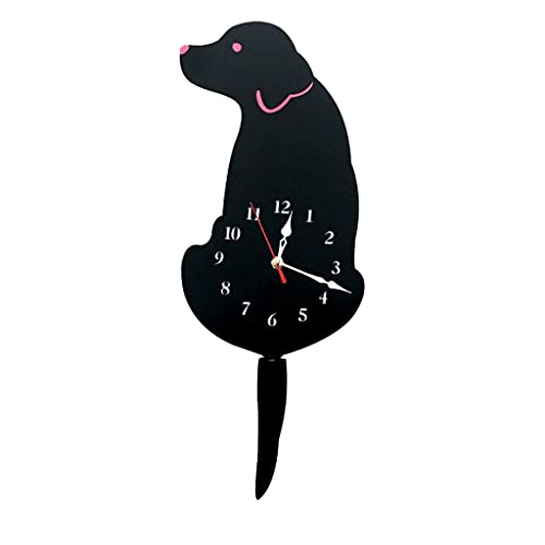 rockible Camera dei Bambini Scodinzolante Cane Labrador Orologio Coda Oscillante Cartone Animato Cucciolo Orologio da Parete Orologio per Soggiorno Cucina Came, Nero