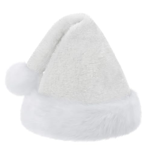 KONVINIT White Christmas Santa Hat Adult,Fluffy Sparkly Santa Claus Hat Plush Santa Hat with Double Lining for Christmas Party or Costume,Luxury Father Christmas Hat for Men and Women,white - Image 2