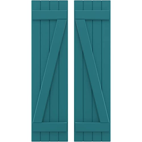 14"W x 42"H Americraft Four Board (2 Batten) Exterior Real Wood Joined Board-n-Batten Shutters w/Z-Bar (Per Pair), Antigua