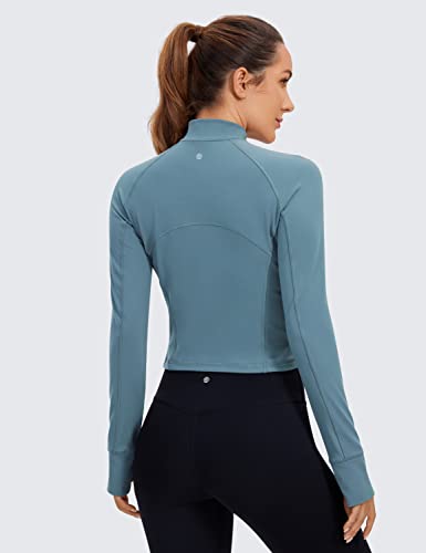 Image of CRZ YOGA Butterluxe Half Zip Long Sleeve Shirts for Women - Workout Athletic Yoga Tops Crop Collared Quarter Zipper T-Shirt