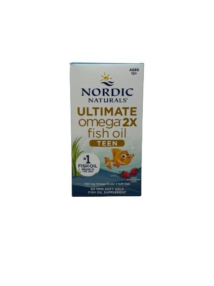 Nordic Naturals Ultimate Omega - Set di 60 mini capsule di olio di pesce per adolescenti, fragola