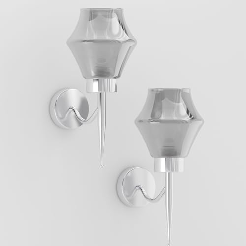 Image of LEDSone Retro Smoky Grey Glass Wall Sconce, Modern Industrial E27 Lamp Holder Wall Light Fixture for Bedroom, Hallway, Living Room – Wall Mounted Grey Shade Lamp 2 Pack