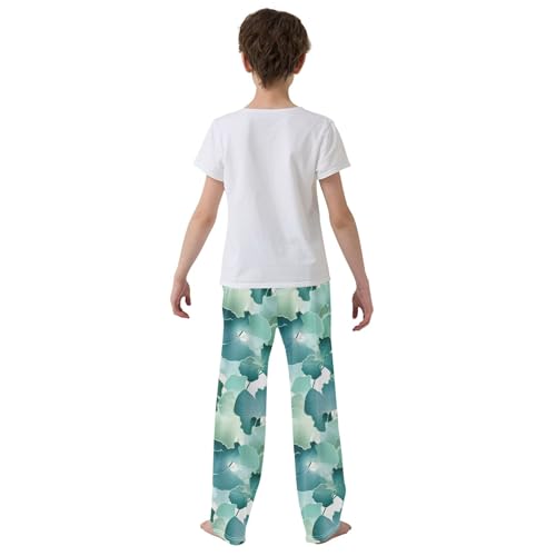 Ginkgo Biloba Green Leaf Long Pajama Pants Elastic Waist PJ Bottoms with Pockets S A1101434