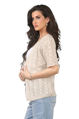 Image of Loxdonz Women's Short Sleeve Cropped Cardigan Sweaters Open Front Bolero Short Shrugs for Women