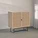 Nathan James Kova Accent Sideboard Storage Cabinet in Light Wood and Rattan with Metal Frame, Adjustable Shelves and Cane Doors, for Hallway, or Living Room, Light Oak/Cane/Black