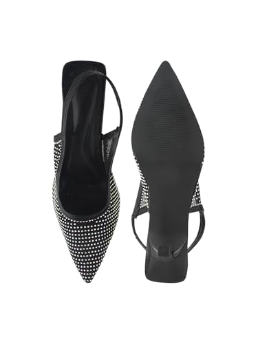 Image of TRYME Women Pointed Toe Stone Embellishment Slingback Heel pencil Sandals