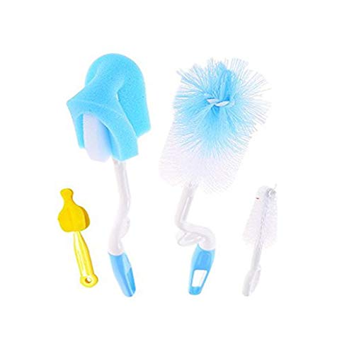 Image of Syga 4 Pcs Baby Milk Bottle Nipple Straw Brush Sponge Nylon Cleaning Brush Cleaner Bottle Tong Set R&Babygo Waterproof Babies Apron with Bib (Multicolour) - Set of 6