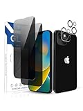 2 Pack Privacy Screen Protector for iPhone 14 Plus with 2 Pack Tempered Glass Camera Lens Protector, Anti Spy Private [9H Hardness] Case Friendly Ultra Resistant