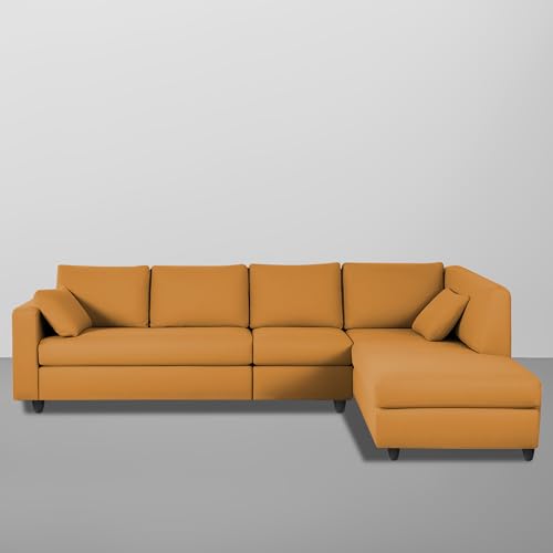 Image of Florian RHS 6 Seater L Shape Sofa Set for Living Room (Orange Fabric) Premium Fabric Sofa
