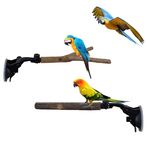 Image of 2 PCS Natural Wood Bird Perch with Suction Cup Parrot Shower and Window Perch Stand Bird Portable Suction Cup Shower Perch for Parrot Parakeet Cockatiel Conure Budgie Lovebirds