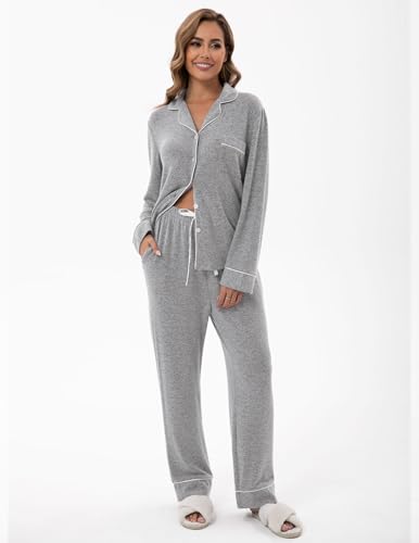 Image of UMBY Silk Satin Pajamas for Women Set 2 Piece Silk Pjs Long Sleeve Top Cozy Sleepwear Silky Pajamas