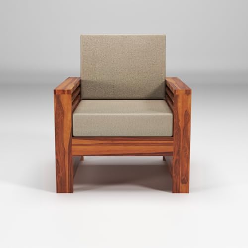 Image of Sheesham Wooden 6 Seater Sofa for Living Room | Rosewood 6 Seater Cushion Sofa with Side Teapoy for Home & Office | Solid Wood Sofa Set for Lounge (Honey,Grey,3+2+1 Seater)