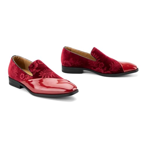 Image of JITAI Men's Velvet Loafers Classic Patent Leather Tuxedo Dress Shoes for Weddings Formal Events Stylish Comfortable Slip-Ons for Men
