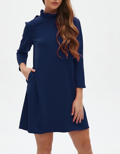 Kedera Women's Fall Bow Tie Dress Casual Mini Dress Ruffle Mock Neck Long Sleeve Dress Swing Elegant Shift Dress3