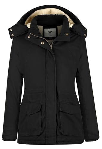 WenVen Donna Giacca Invernale Calda Giacca Antivento Impermeabile Parka Elegante Classico Cappotto con Cappuccio Nero M