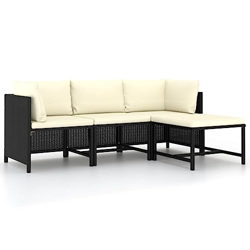 vidaXL Set de Sofás de Jardín 4 Piezas y Cojines Patio Terraza Balcón Salón Sala de Estar Exterior Muebles Mobiliario Almohada Ratán Sintético Negro