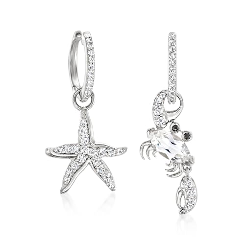 Ross-Simons 2.20 ct. t.w. White Topaz Starfish and Crab Mismatched Drop Earrings With Black Spinel Accents in Sterling Silver3