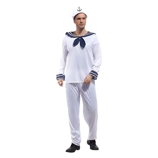 thematys® Disfraz de capitán Marino Marinero Blanco-Azul - Disfraz para Adulto Carnaval - tamaño 170-185cm