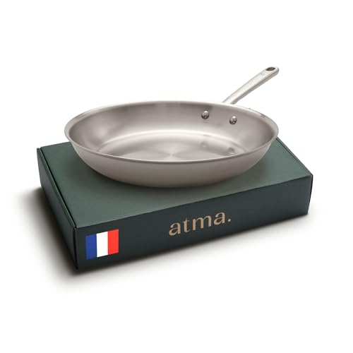 Atma la Bonne Poêle Inox Triple Couche - Poêle Induction 30cm avec Manche Riveté - Sans PFAS ni Revêtement Chimique - Compatible Tous Feux et Four -...