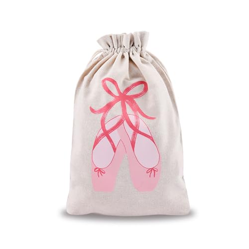 Ballet Dance Shoe Bag Drawstring Gift Bag Canvas Cinch Travel Pouch Dance Birthday Party Favors Goodie Bags for Ballerina Ballet Lover Reusable Wrapping Gifts Treat Snack Storage Bags 7.8 * 11.8 Inch