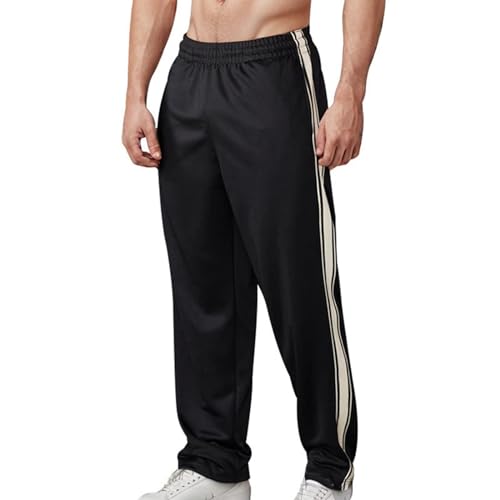 Pantalones de jogging para hombre, pantalones chinos de carga con rayas laterales sueltas, pierna ancha, atlético, recto, de algodón, deportivas, informales, ocio, cintura elástica, O Negro, XXL
