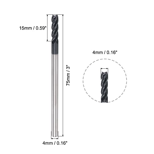 Image of uxcell Square Nose End Mill, 4mm Tip Dia Solid Carbide AlTiN Coated CNC Router Bits 4 Flute Spiral Milling Cutter HRC45 with 4mm Shank 75mm (3-inch) Length