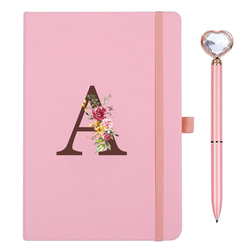 Cahier Journal en PU Cuir, A5 Carnet De Notes avec Stylo Coeur, Journal Intime, Carnet de Voyage avec Initiale Lettre A Agenda pour Femmes Filles Graduation...