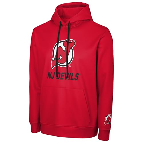 FOCO NHL Men's Official Primary Logo Wordmark Performance Pullover Hoodie Sweatshirt, New Jersey Devils - Red, S