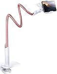 Gooseneck Bed Phone Holder Mount - Lamicall Flexible Long Arm Clip Clamp Desk, Bendy Lazy Bracket Bedside Stand, Compatible with iPhone 13 14 15 16 17 Pro Max Air Plus Galaxy S25 Ultra S24, Rose Gold