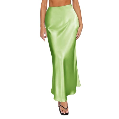 Weiches Wickelkleid für Damen, Satin, hohe Taille, Schlitz, Midirock, elastischer Bund, Midi-Röcke, elegant und schön, halber Rock für Damen,...