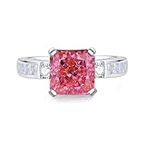 Skcess - Anillo de platino de oro blanco de 9 K/14 K/18 K/Pt950 para mujer, con piedras preciosas cuadradas de 8 x 8 mm y anillos de moissanita para mujer, 5.5, Platino Padparadscha, Zirconia cúbica